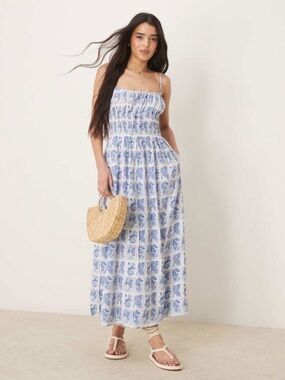 Abercrombie & Fitch Coastal Blue Printed Maxi Dress Small NWT 🍋